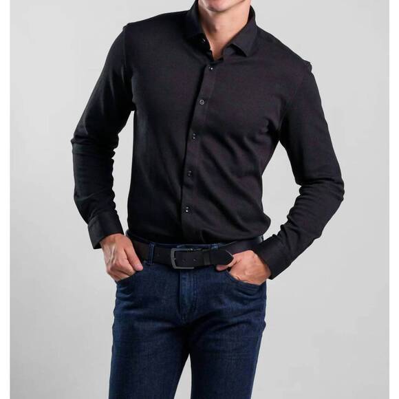 NEW STONE ROSE long sleeve dry touch pique shirt in blue shadow
